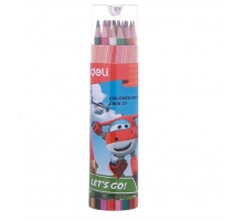 Bút chì màu 24 màu Deli EC00827 - Họa tiết Super Wings kèm gọt chì 